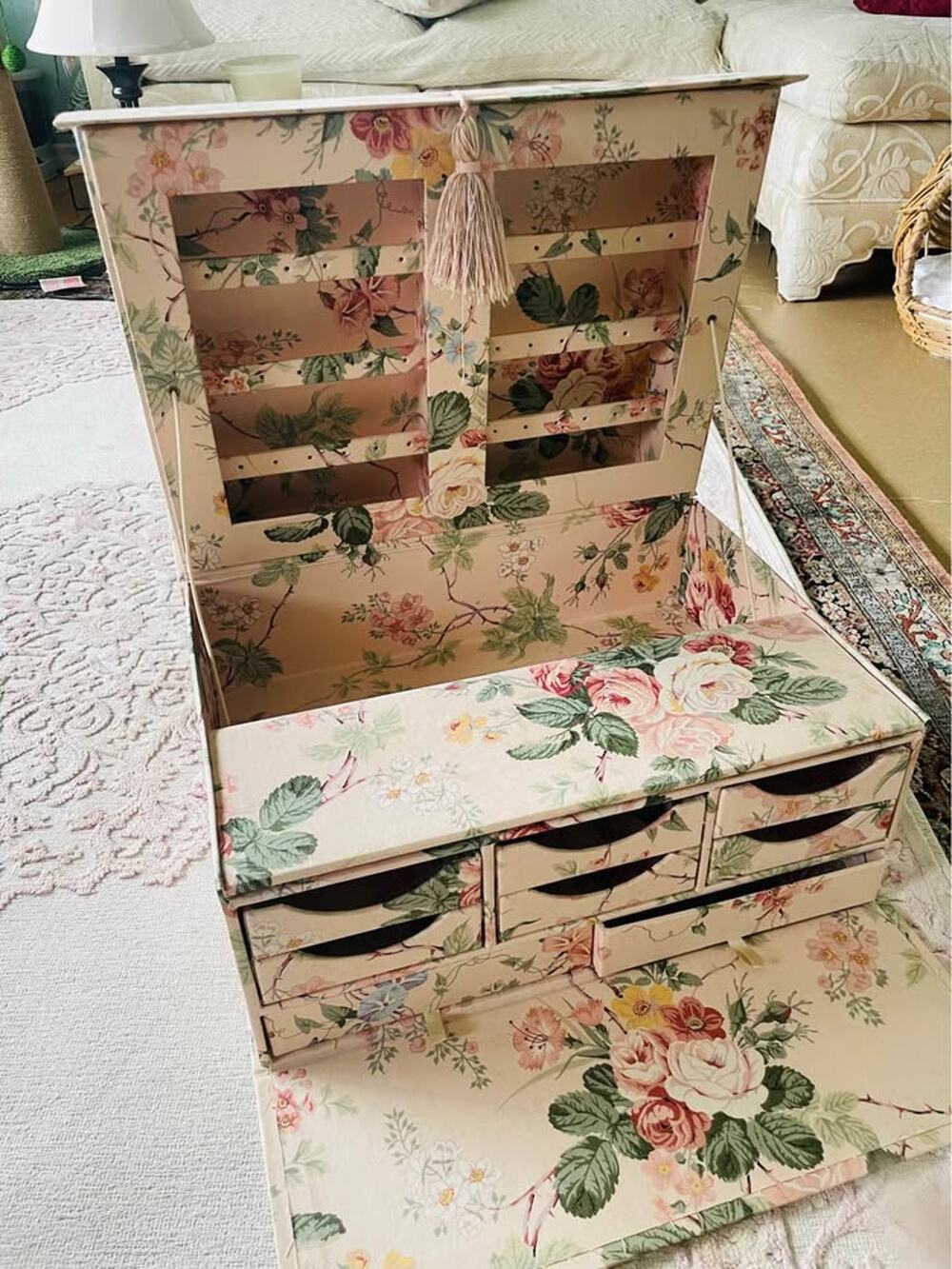 1980 floral fabric jewelry trunk